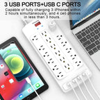 18-Outlet Surge Protector Power Strip with 4 USB Ports