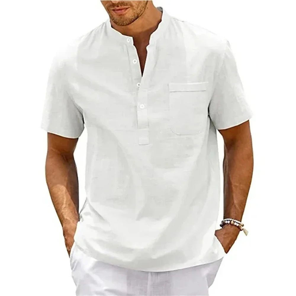 Men's Cotton Linen T-Shirt w/Pocket