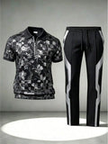 Men's Casual Floral Digital Print Zipper Shirt Pants Set