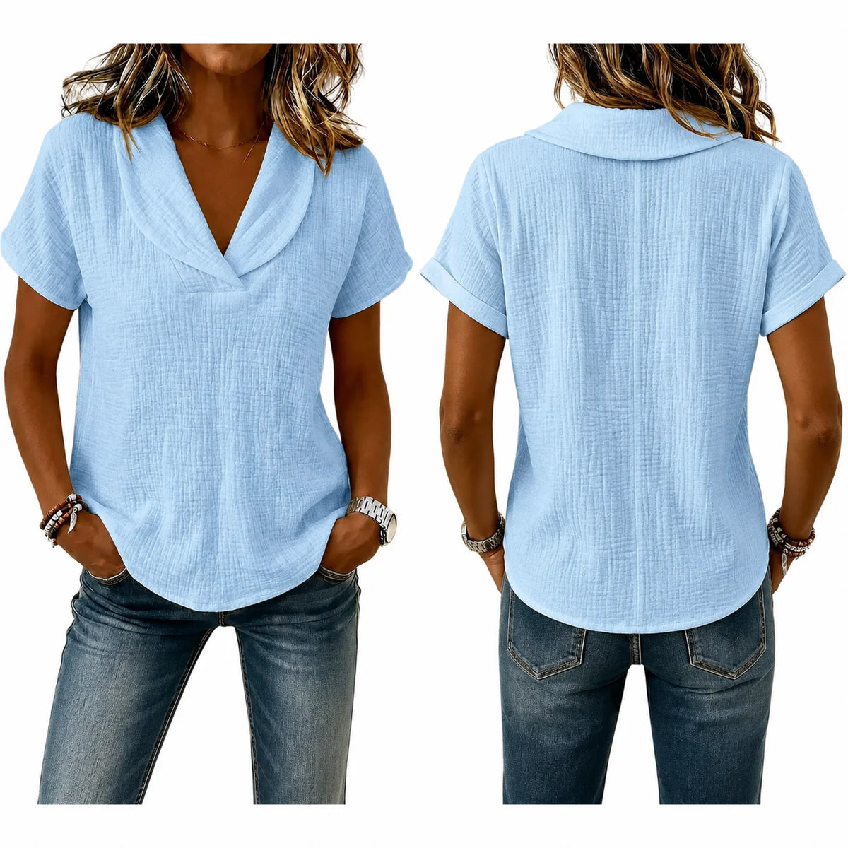 Women's Breathable Crinkle Cotton Linen Blouse