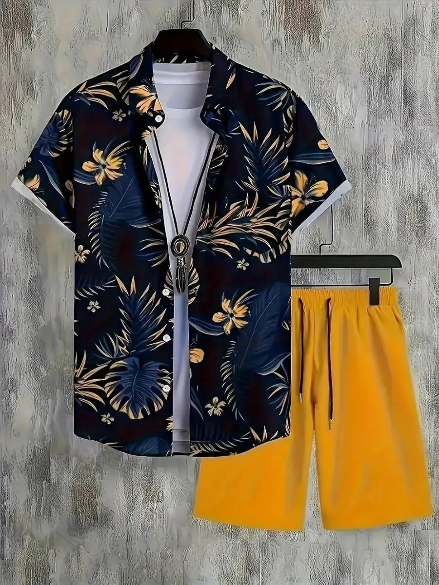 Men's Summer Hawaiian Shorts Set