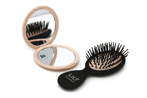 2Pcs Compact Mirror Hairbrush Set