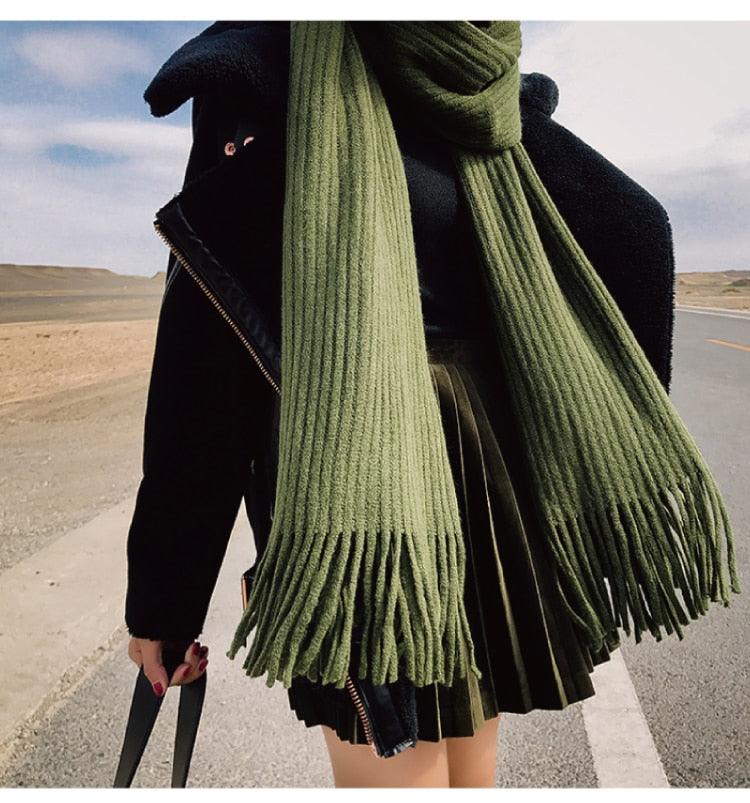 Soft Warm Wool Tassel Scarf