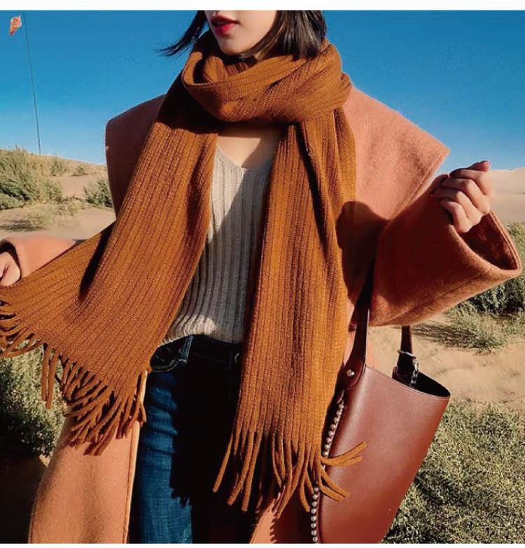 Soft Warm Wool Tassel Scarf