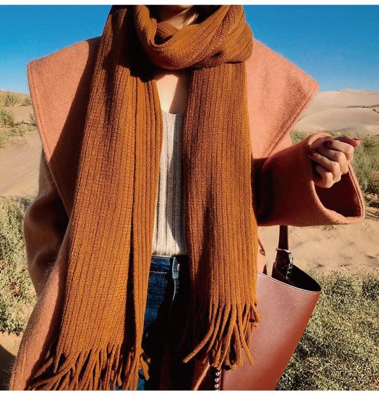 Soft Warm Wool Tassel Scarf
