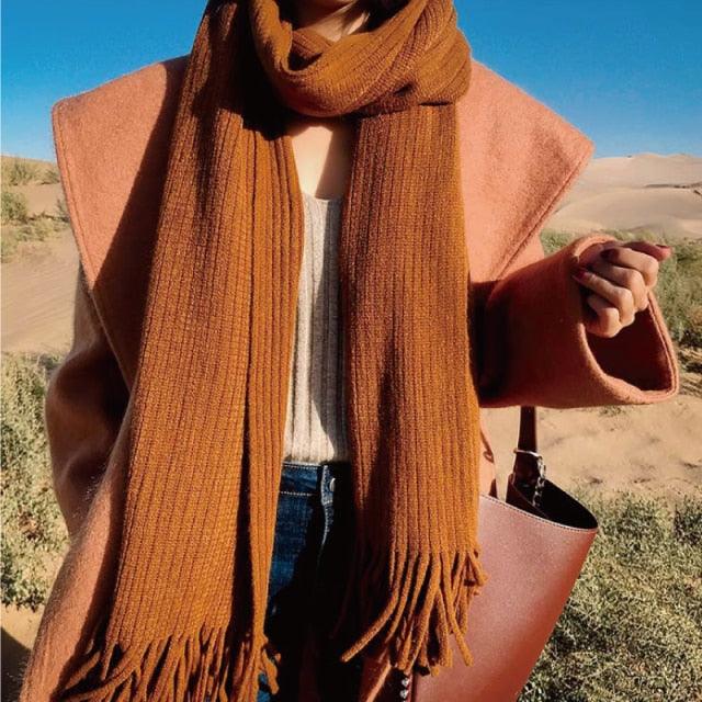 Soft Warm Wool Tassel Scarf