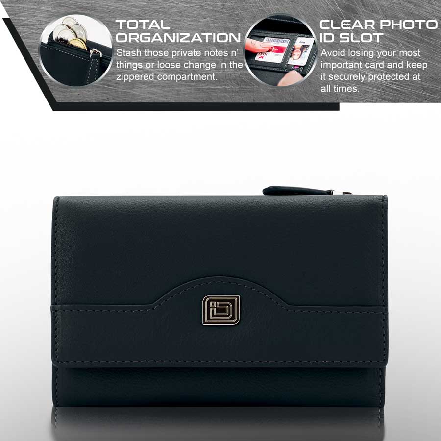 RFID Blocking Leather Trifold Wallet